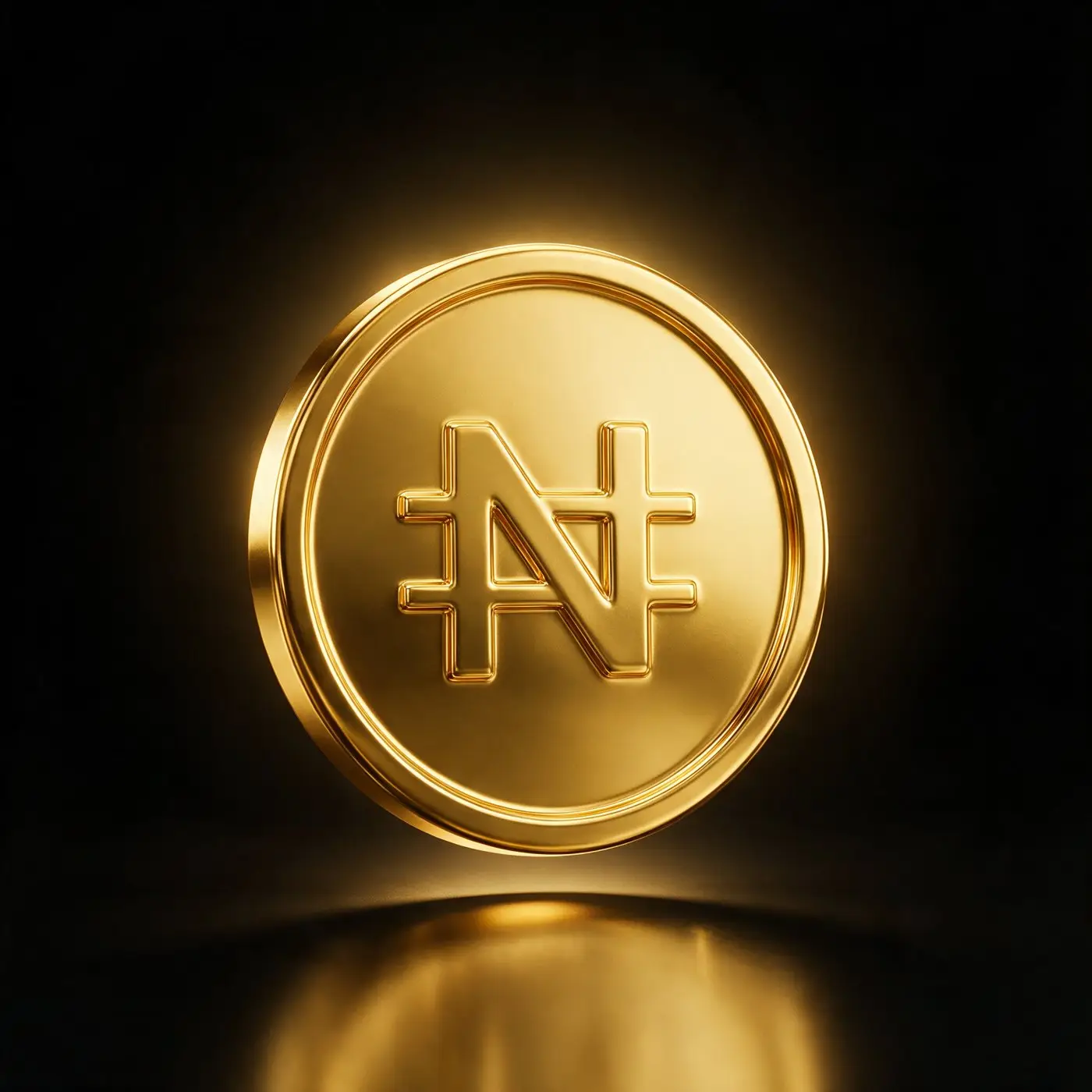 Gold naira coin on a dark background